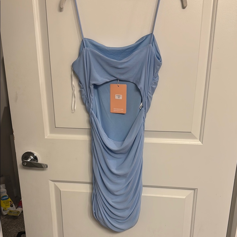 Blue Ruched Mini Slip Dress - Picture 2 of 5